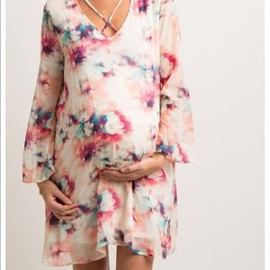 Ivory Abstract Print Chiffon Maternity Dress